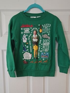 ELF Raised by Elves Green Kids Audible Sweatshirt Holiday Graphic Top